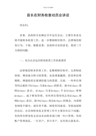 县长在财务检查动员会讲话