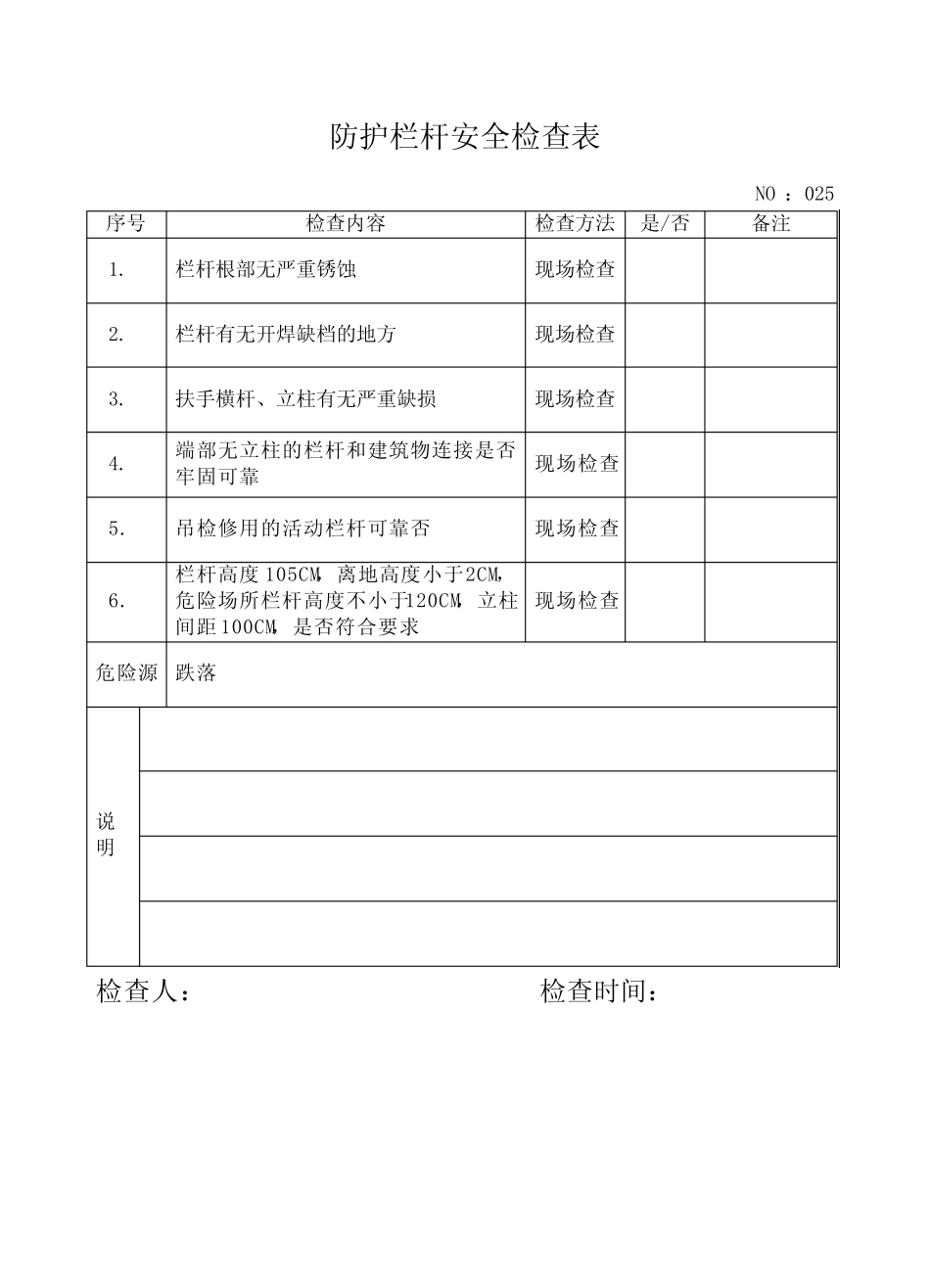 防护栏杆安全检查表 _第1页