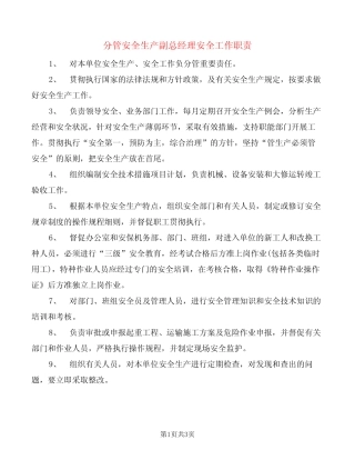 分管安全生产副总经理安全工作职责(2) 