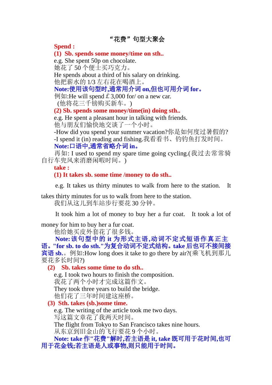 “花费”句型大聚会_第1页