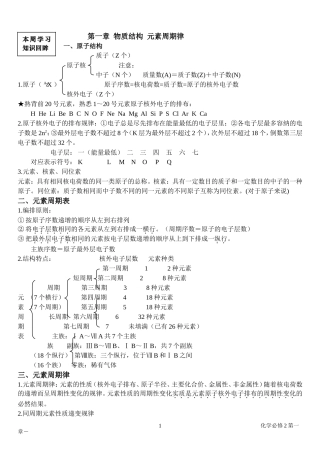 高一第一章物质结构元素周期律