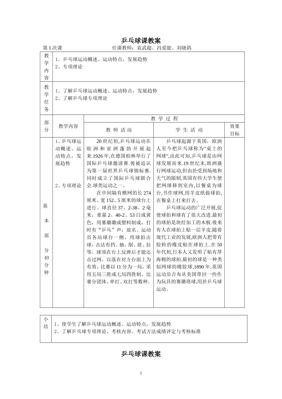 小学乒乓球课教案_第1页