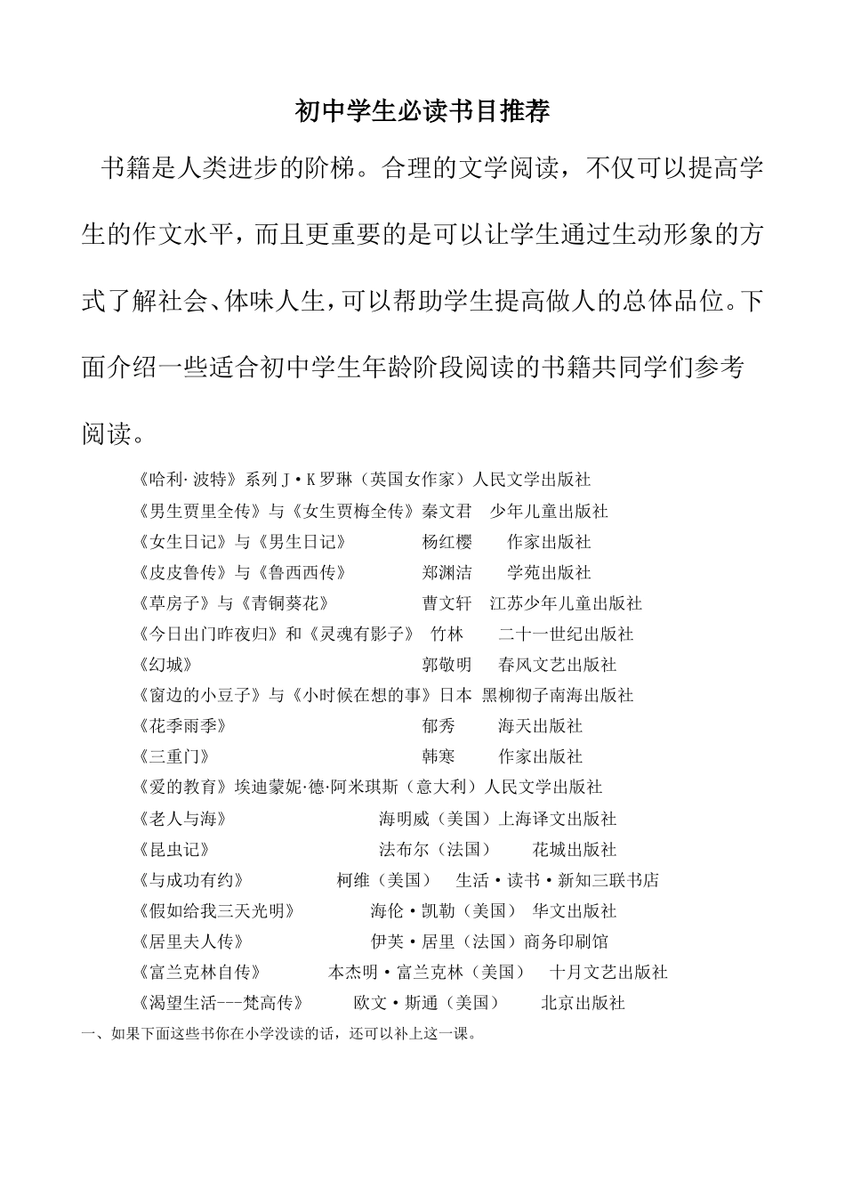 初中学生必读书目推荐_第1页