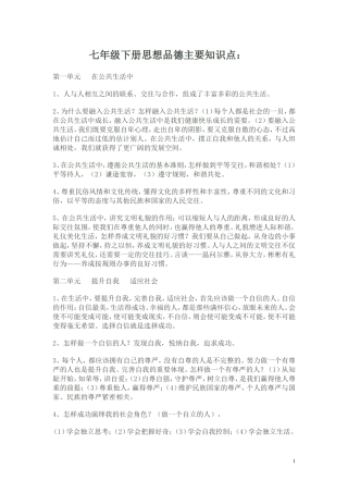 七年级下册思想品德主要知识点