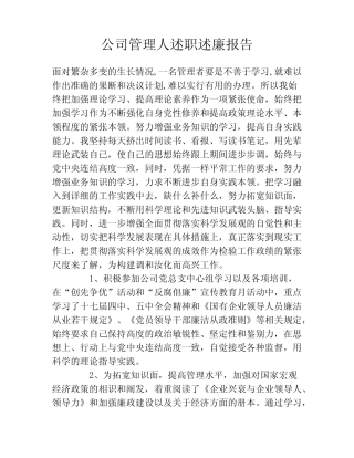 公司管理人述职述廉报告