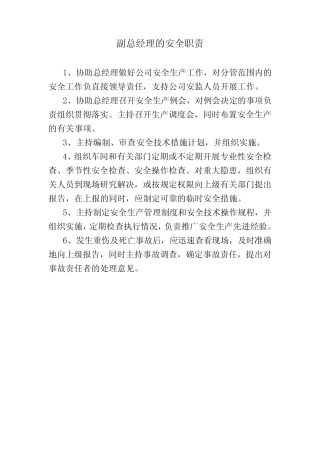 副总经理的安全职责 