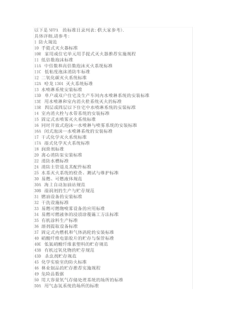 NFPA的标准目录列表