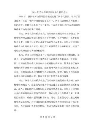 2024年劳动保障监察网格化管治总结 