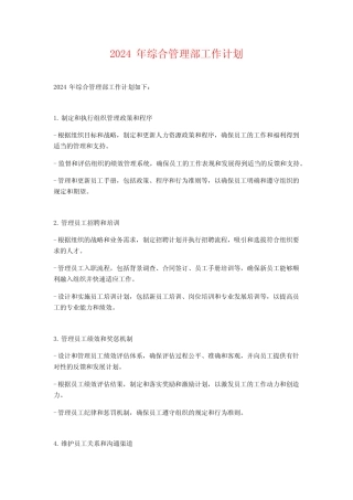 2024年综合管理部工作计划 