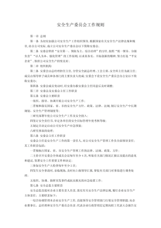 安全生产委员会工作规则 