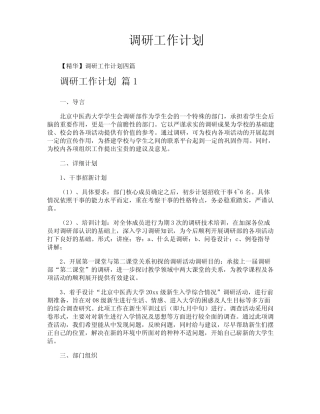 调研工作计划 