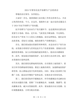 2024年领导在抗旱春耕生产会的讲话
