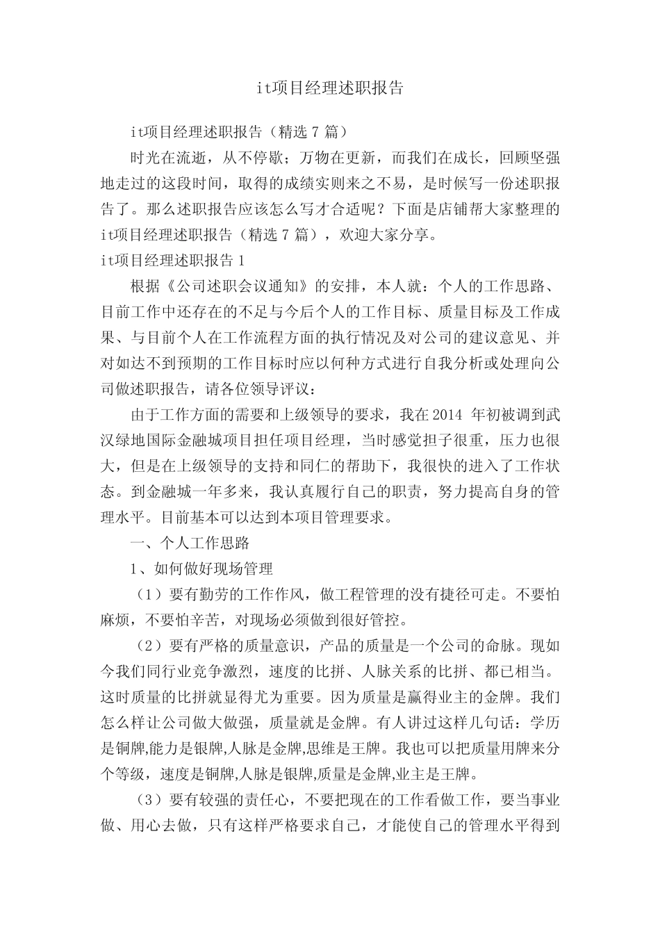 it项目经理述职报告_第1页