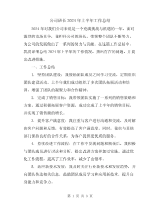 公司班长2024年上半年工作总结