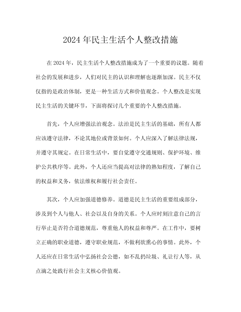 2024年民主生活个人整改措施_第1页