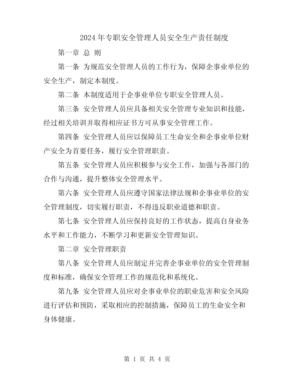2024年专职安全管理人员安全生产责任制度 _第1页