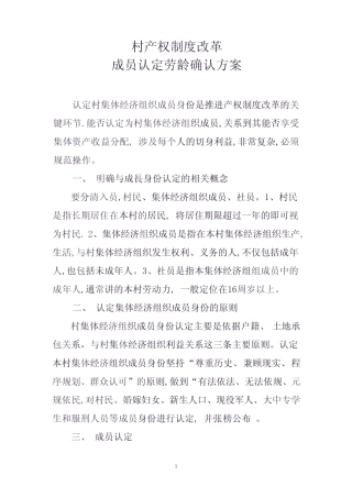 村产权制度改革成员认定劳龄确认方案