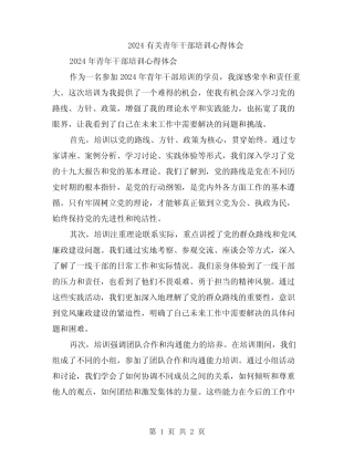 2024有关青年干部培训心得体会