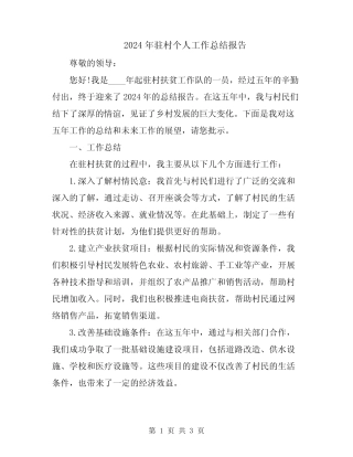 2024年驻村个人工作总结报告 