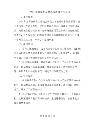 2024年最新公司禁毒宣传月工作总结