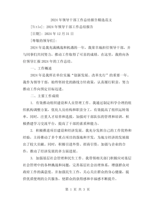 2024年领导干部工作总结报告精选范文