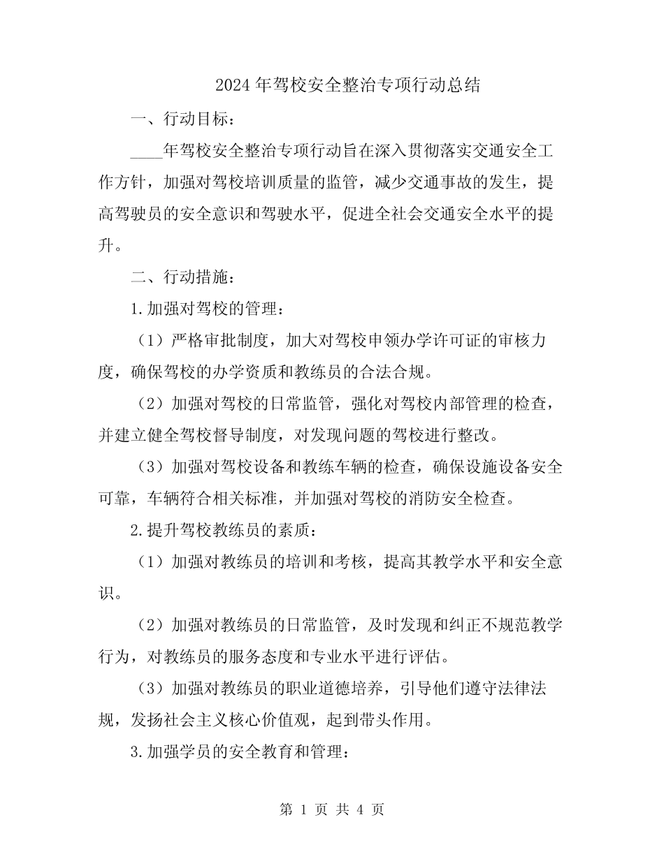 2024年驾校安全整治专项行动总结 _第1页