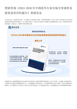 2024年中国洗车行业发展现状及市场前景分析预测报告【摘要版】优质