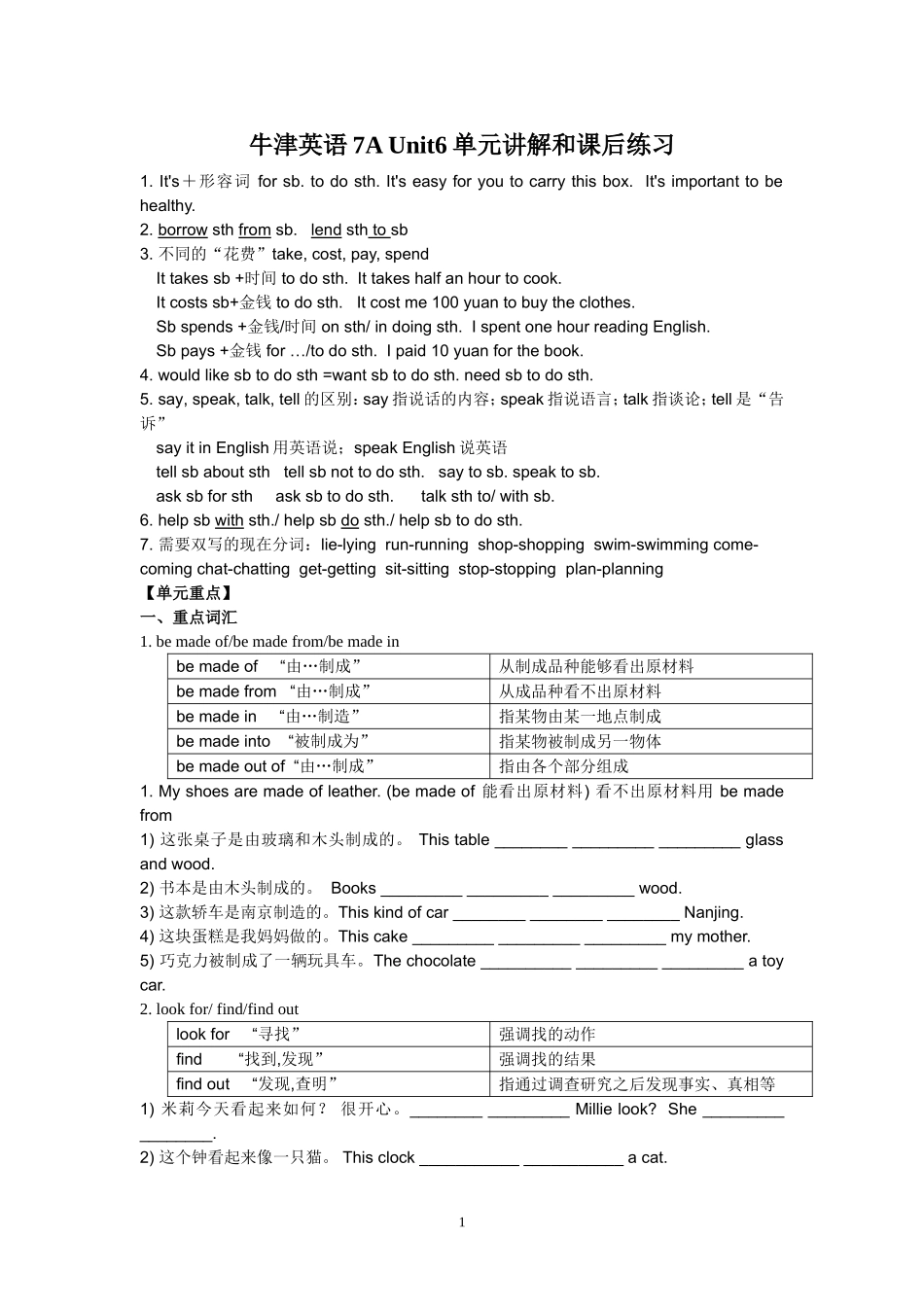 牛津英语7A-Unit6单元讲解和练习_第1页