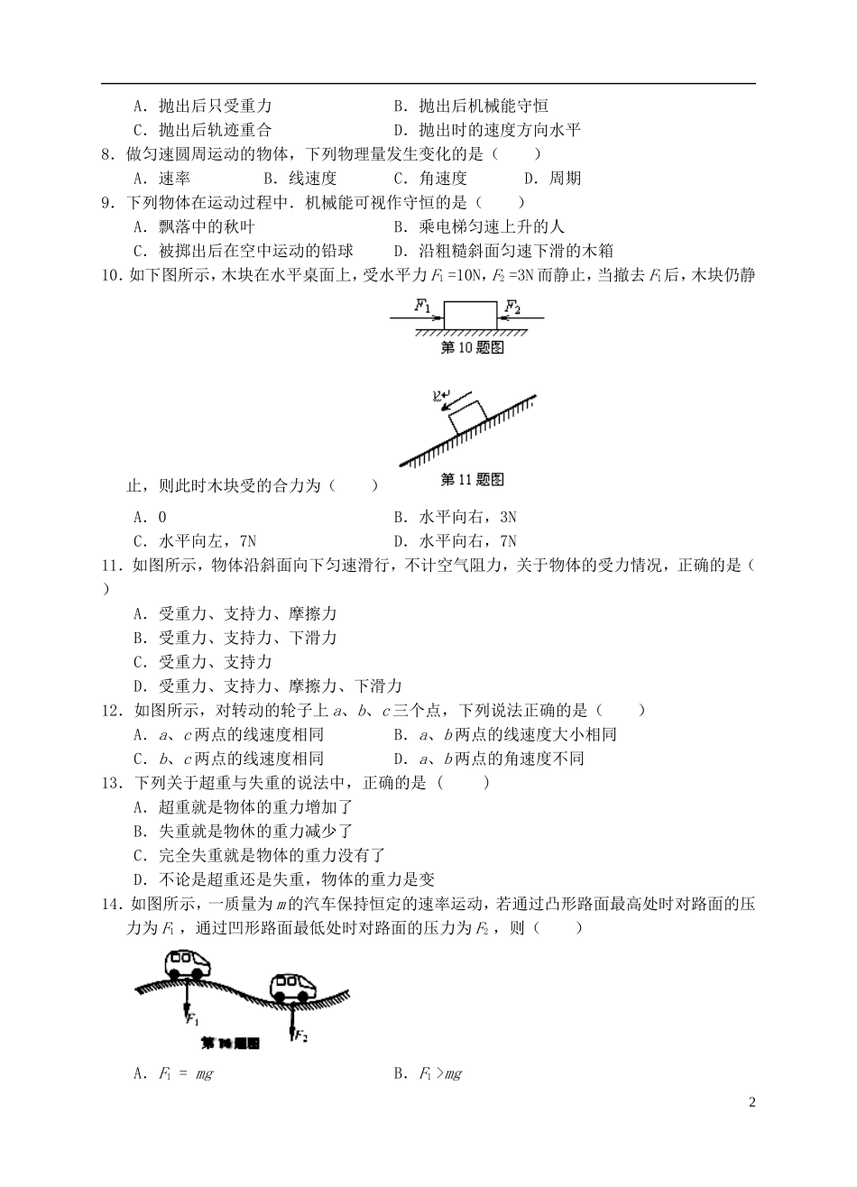 浙江省台州六校2012-2013学年高二物理上学期期中联考试题-文-(无答案)新人教版_第2页