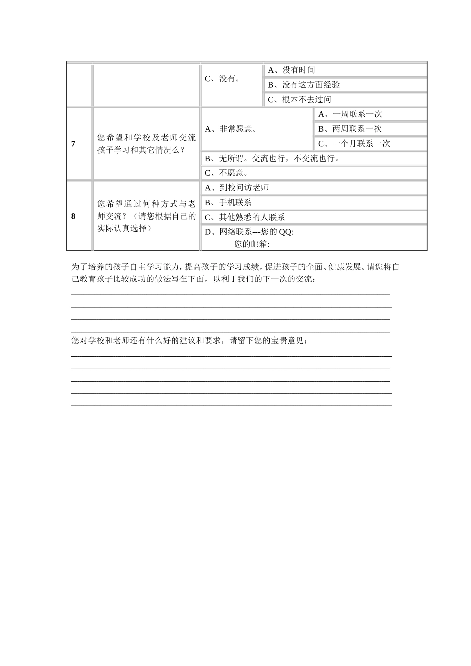 家校联系问卷调查表_第2页