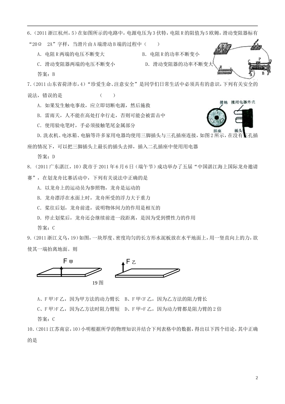 2012年中考物理精品模拟试题一_第2页