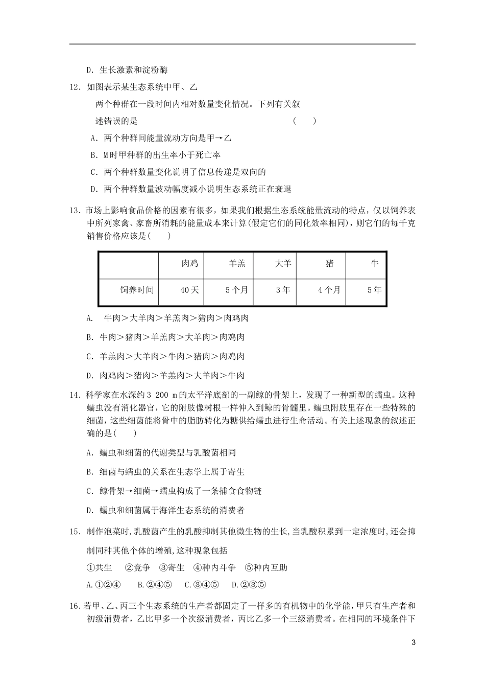 山东省2011年高中生物学业水平测试模拟试题20-新人教版必修3_第3页