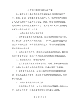 处置非法集资专项行动方案