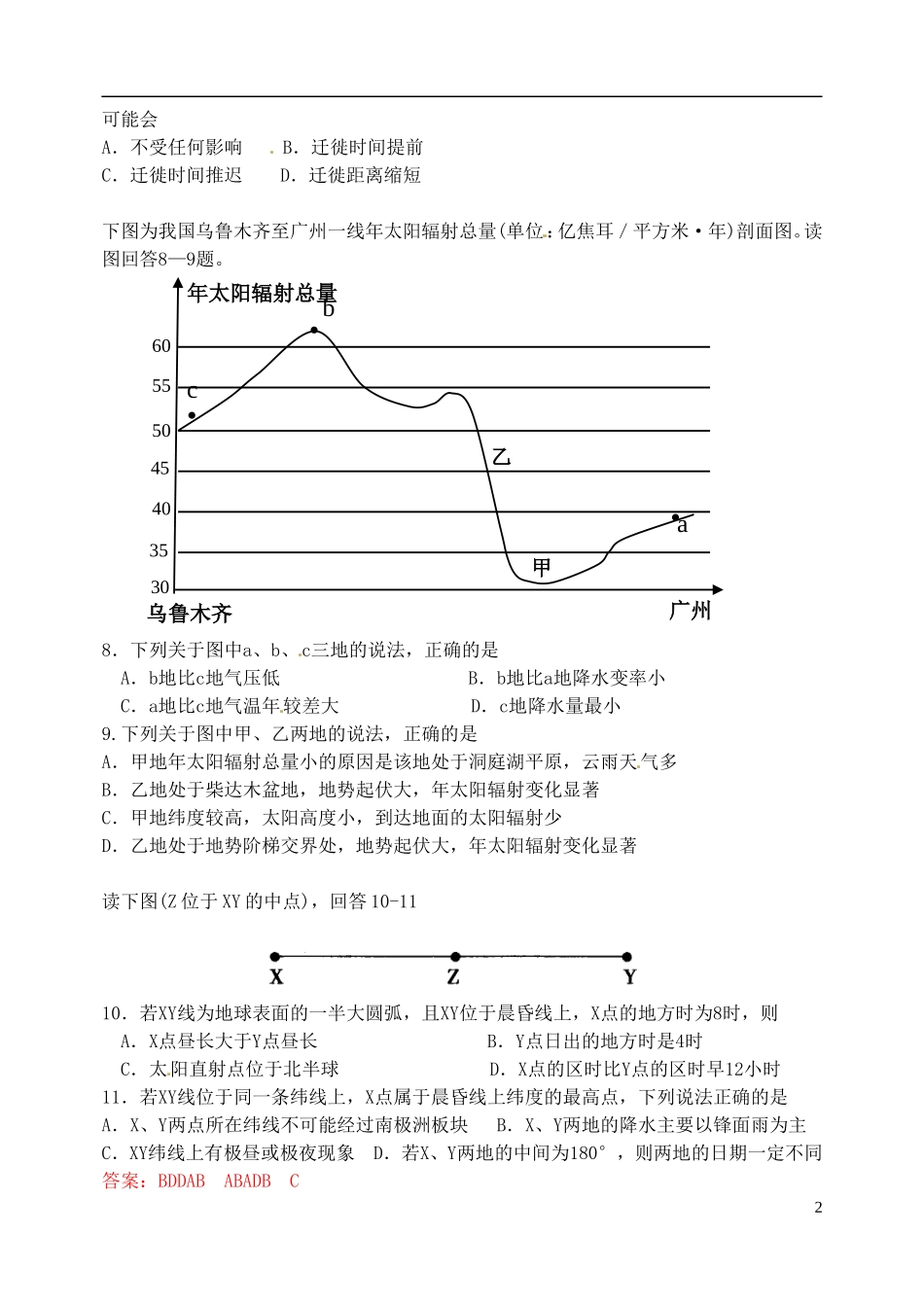 四川省成都外国语学校2013届高三地理选择题练习(三)新人教版_第2页