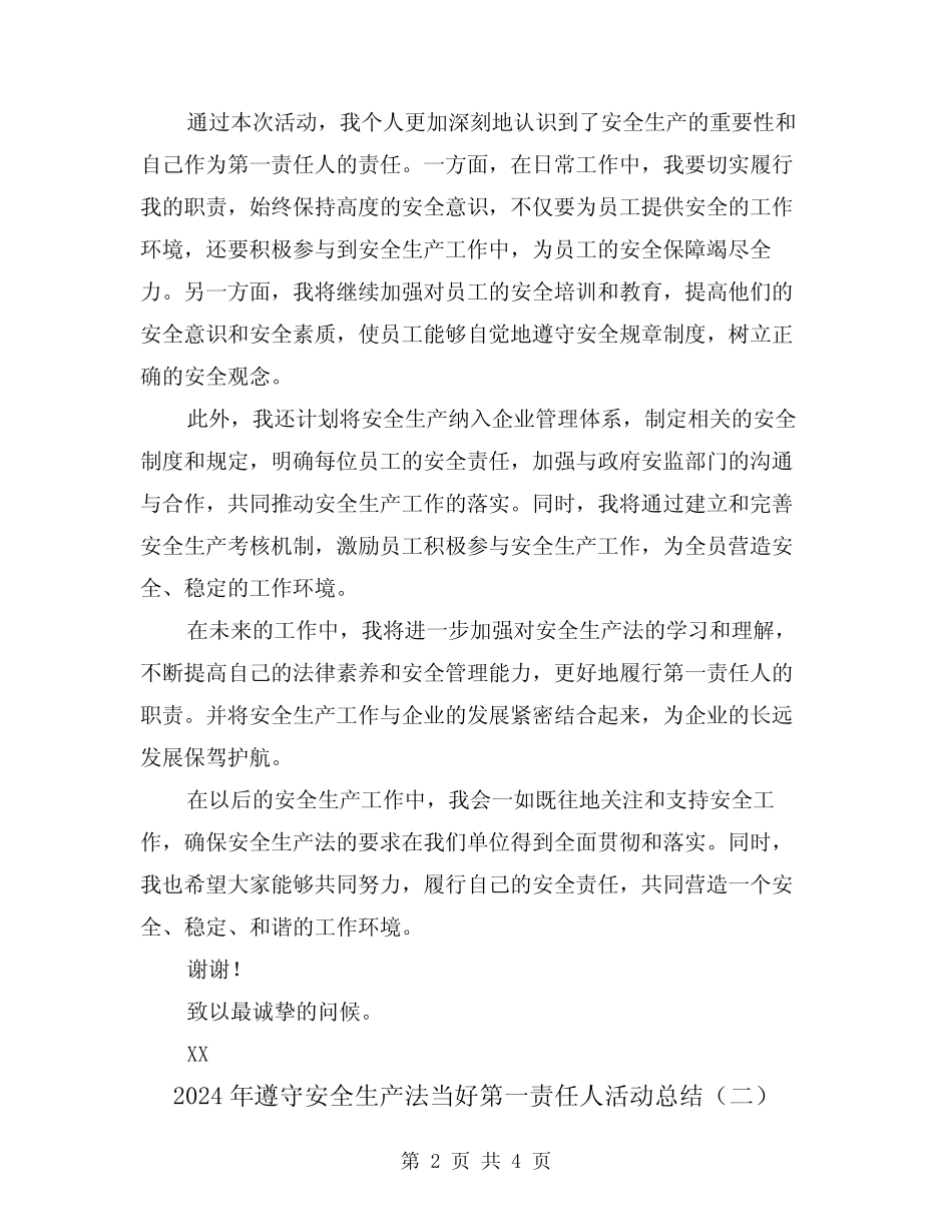 2024年遵守安全生产法当好第一责任人活动总结(二) _第2页