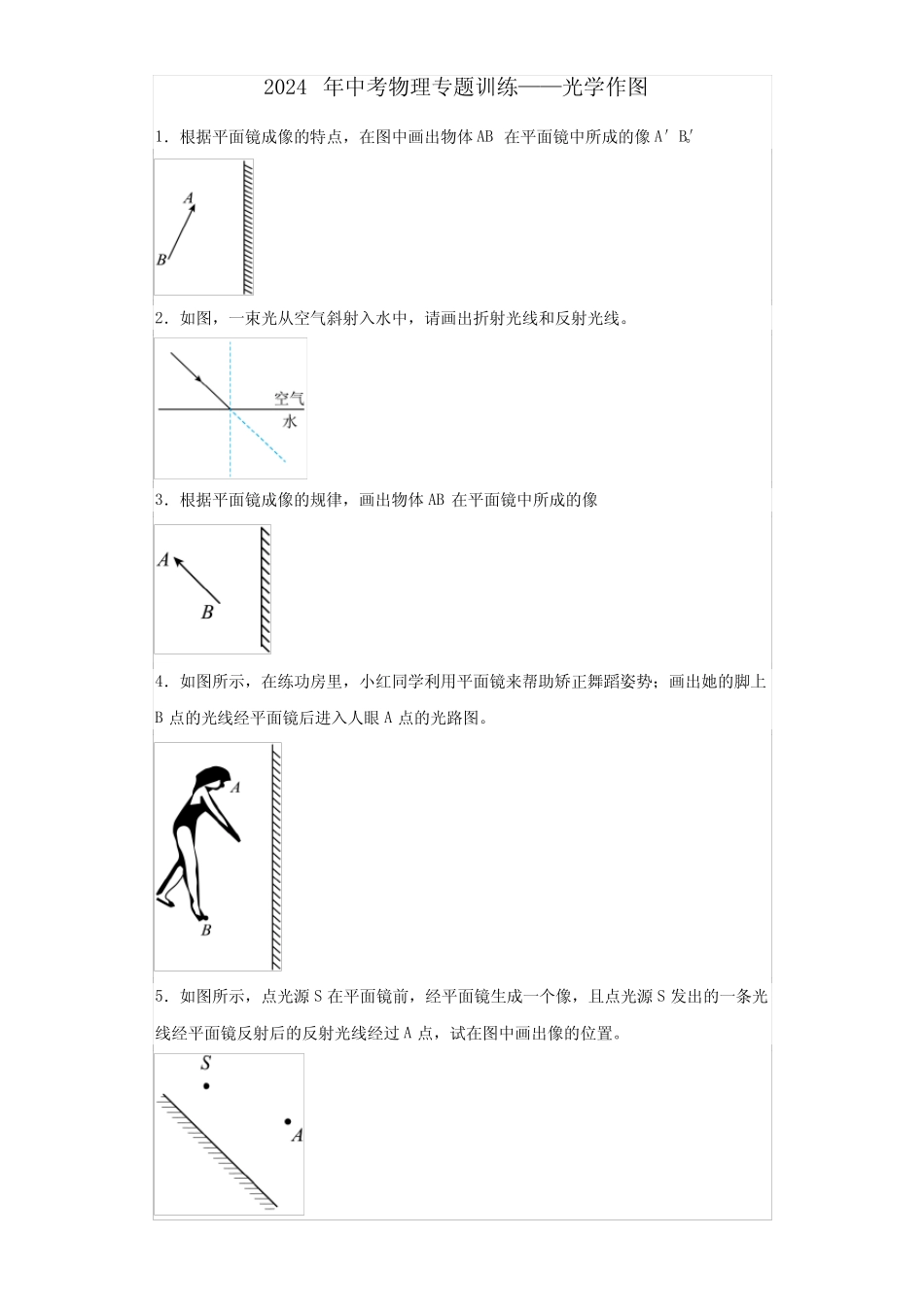 2024年中考物理专题训练——光学作图(解析版) _第1页