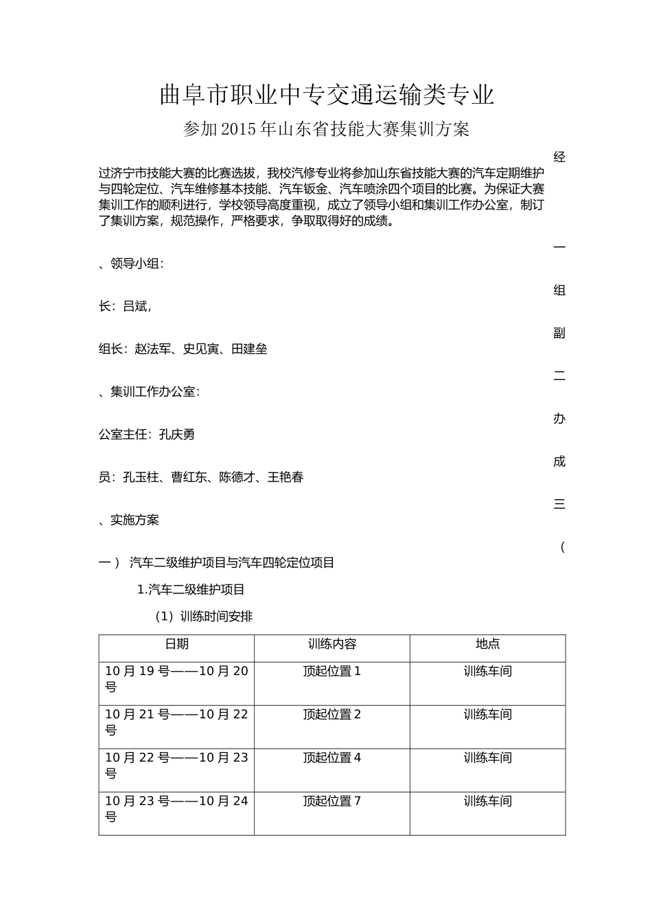 参加2015年山东省技能大赛集训方案_第1页