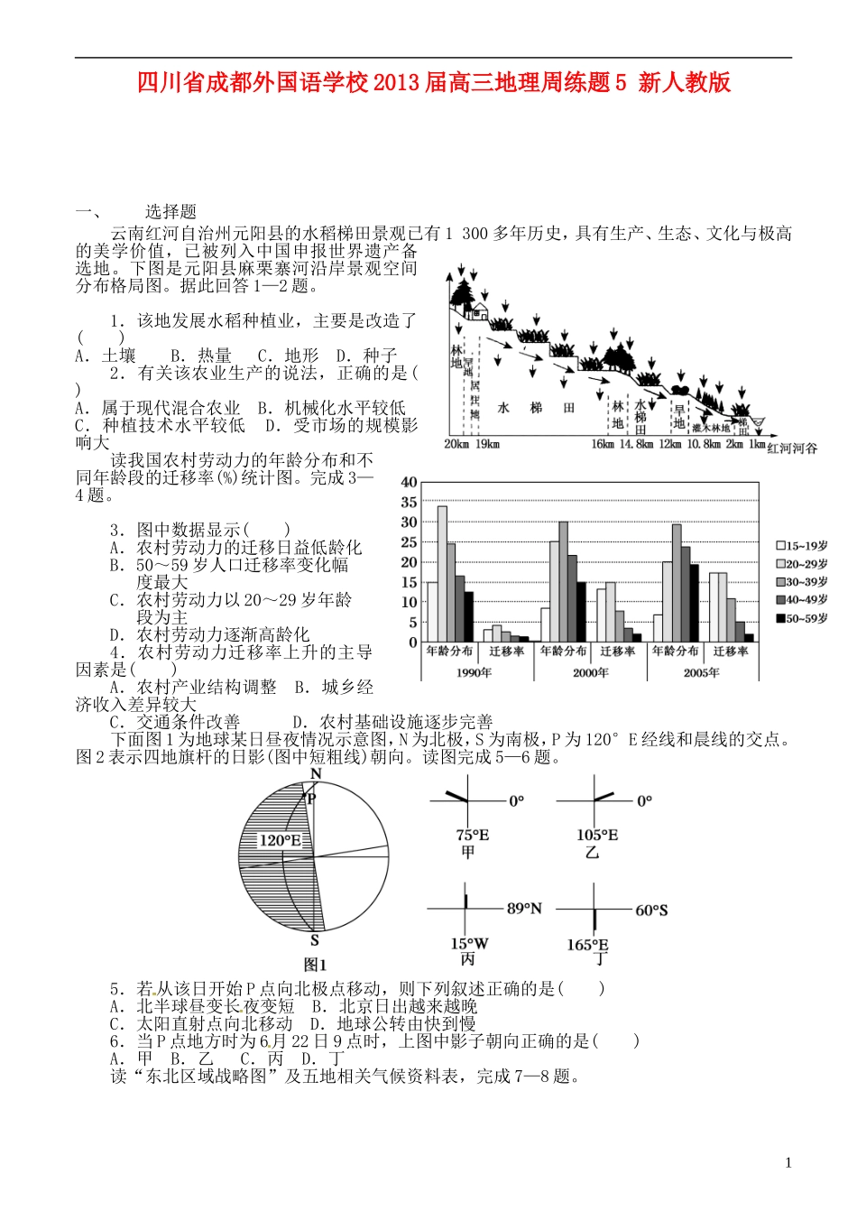 四川省成都外国语学校2013届高三地理周练题5-新人教版_第1页