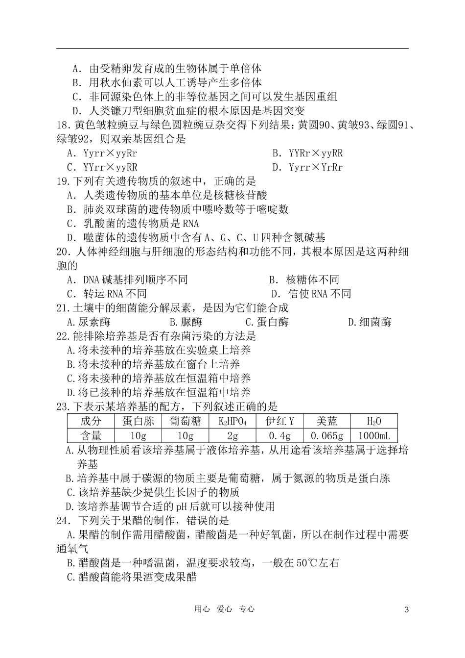 高中生物-周检测试题-人教版选修1_第3页