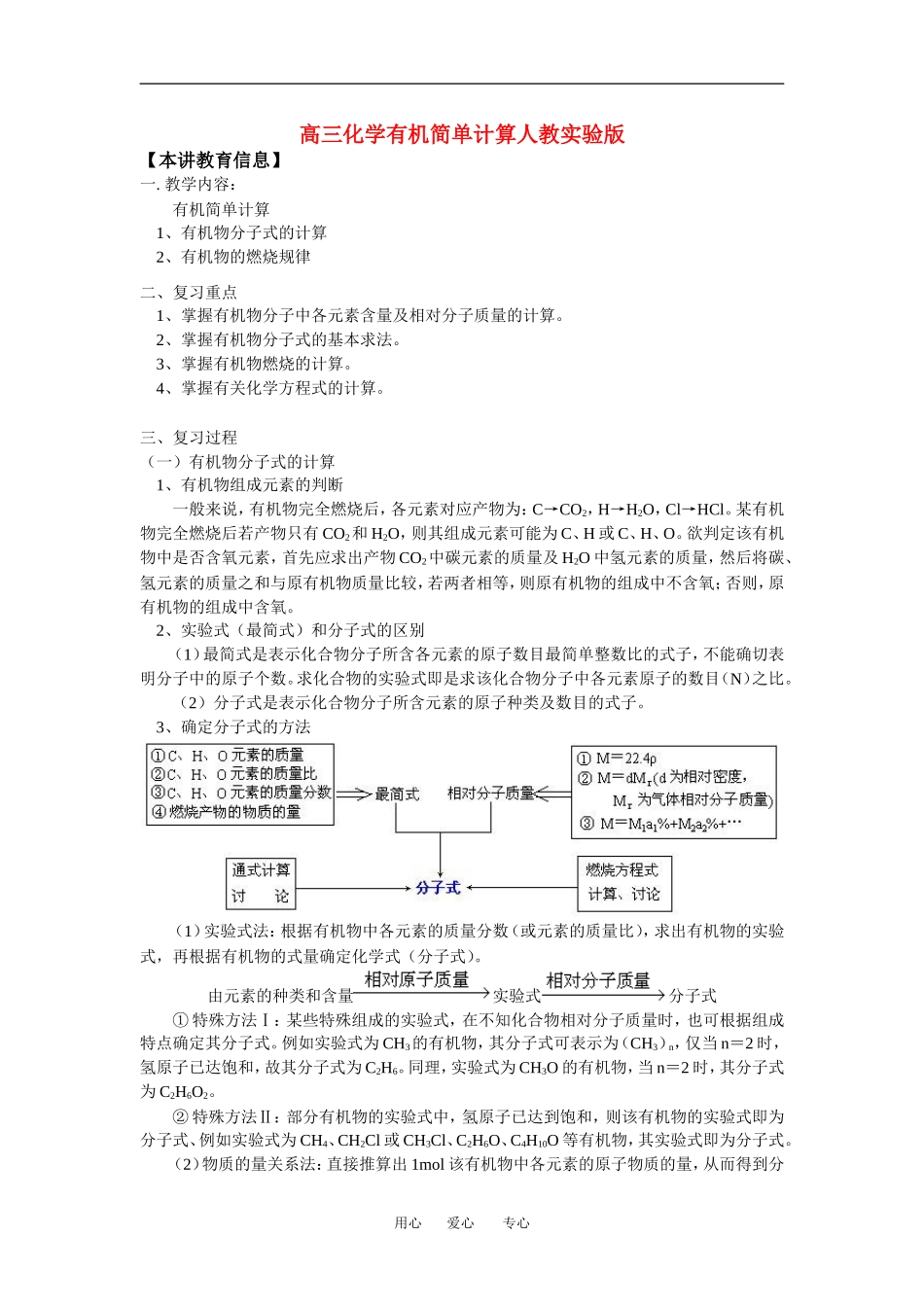 高三化学有机简单计算人教实验版知识精讲_第1页