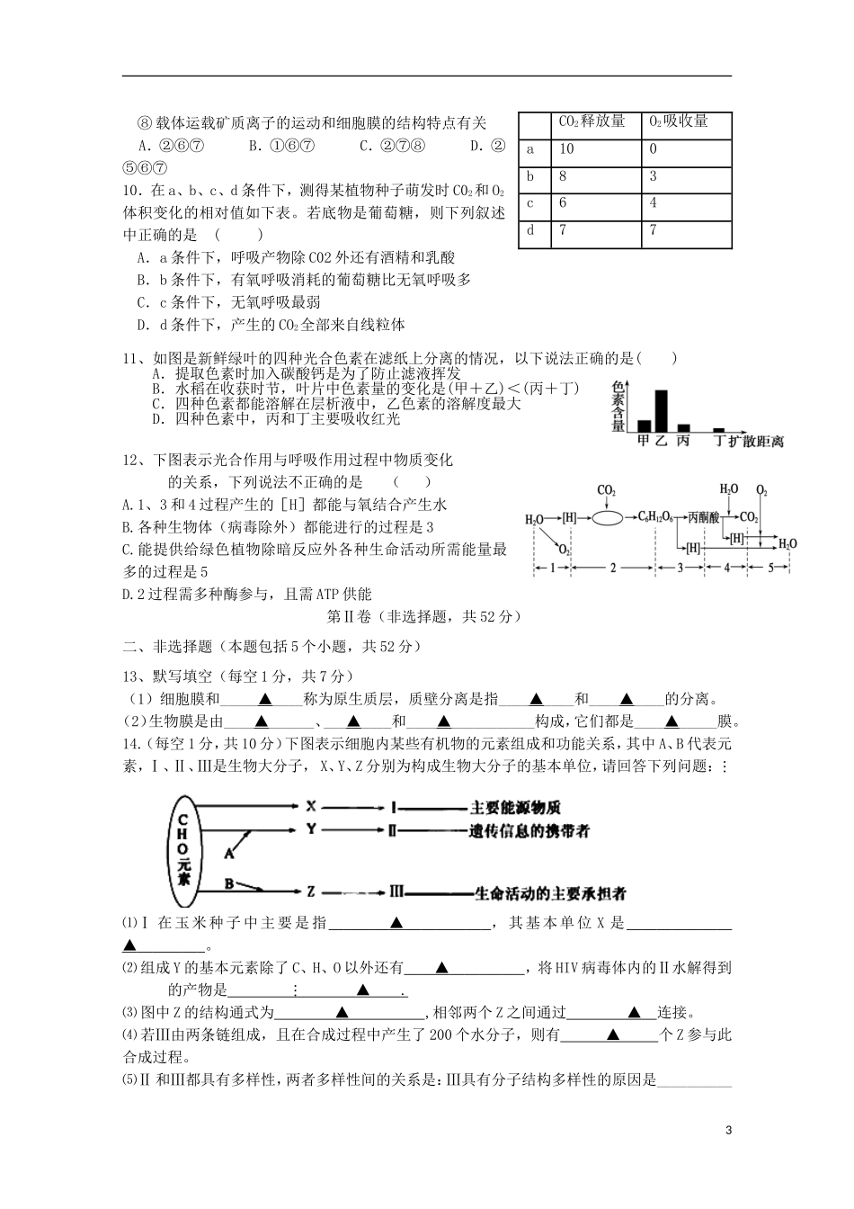 四川省昭觉中学2012-2013学年高一生物上学期期末考试试题_第3页