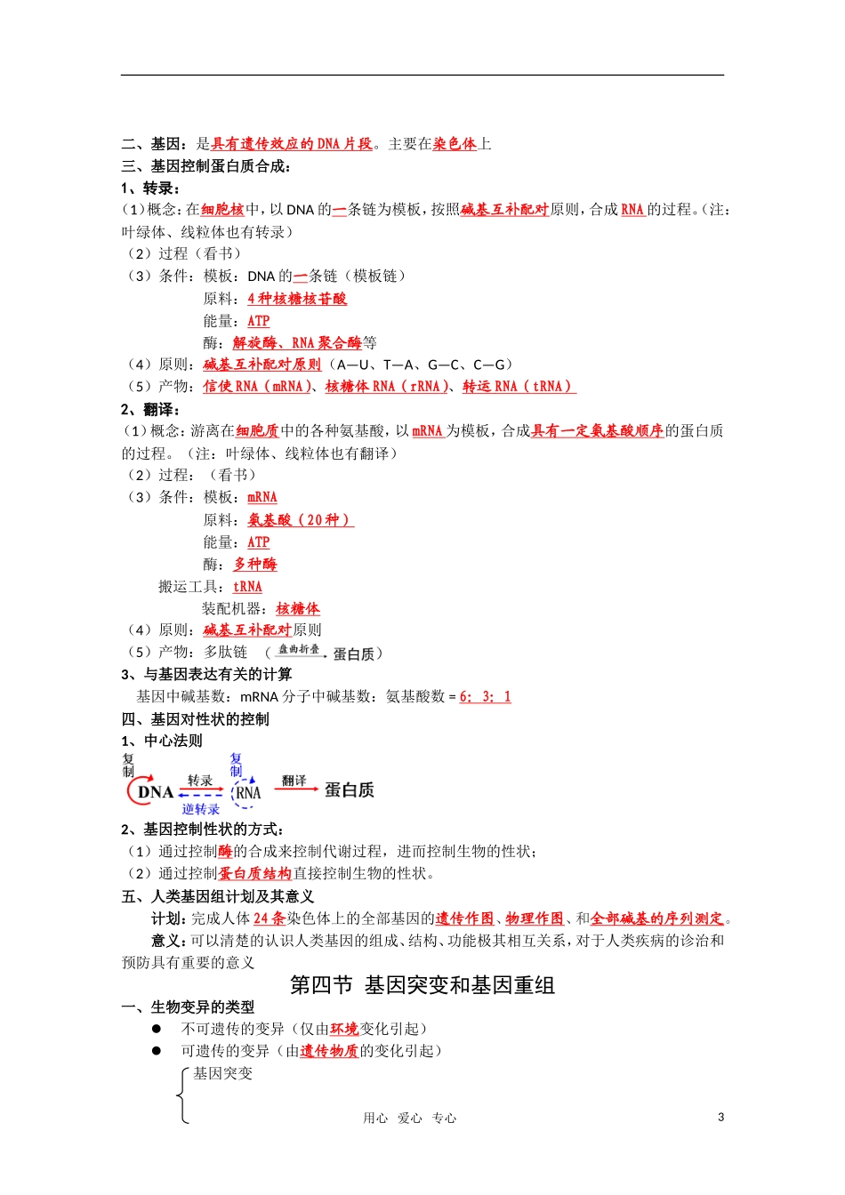 高一生物复习提纲-第四章《遗传的分子基础》苏教版必修1_第3页