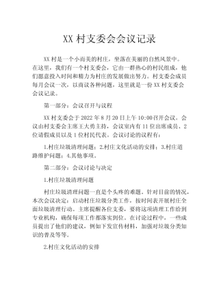 XX村支委会会议记录