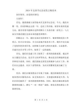 2024年支部书记会议发言稿范本
