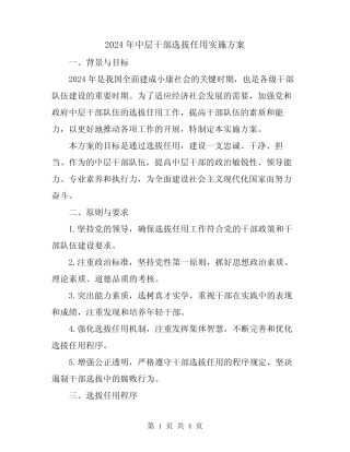 2024年中层干部选拔任用实施方案