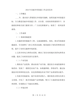 2024年美丽乡村创建工作总结范本(3)