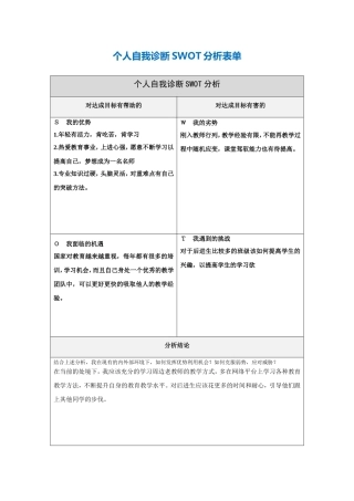 李文平个人自我诊断SWOT分析表