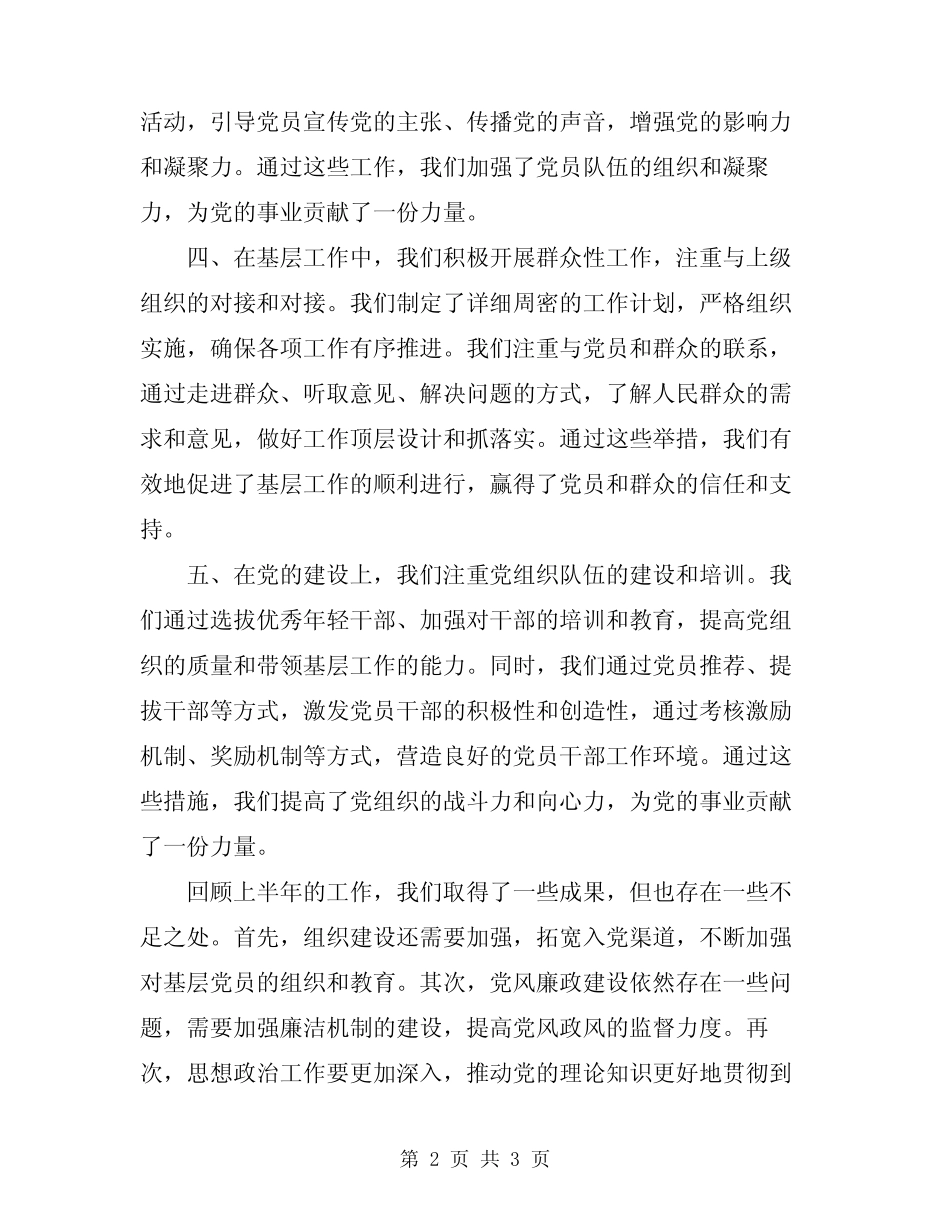 2024年基层支部书记上半年工作总结范文_第2页