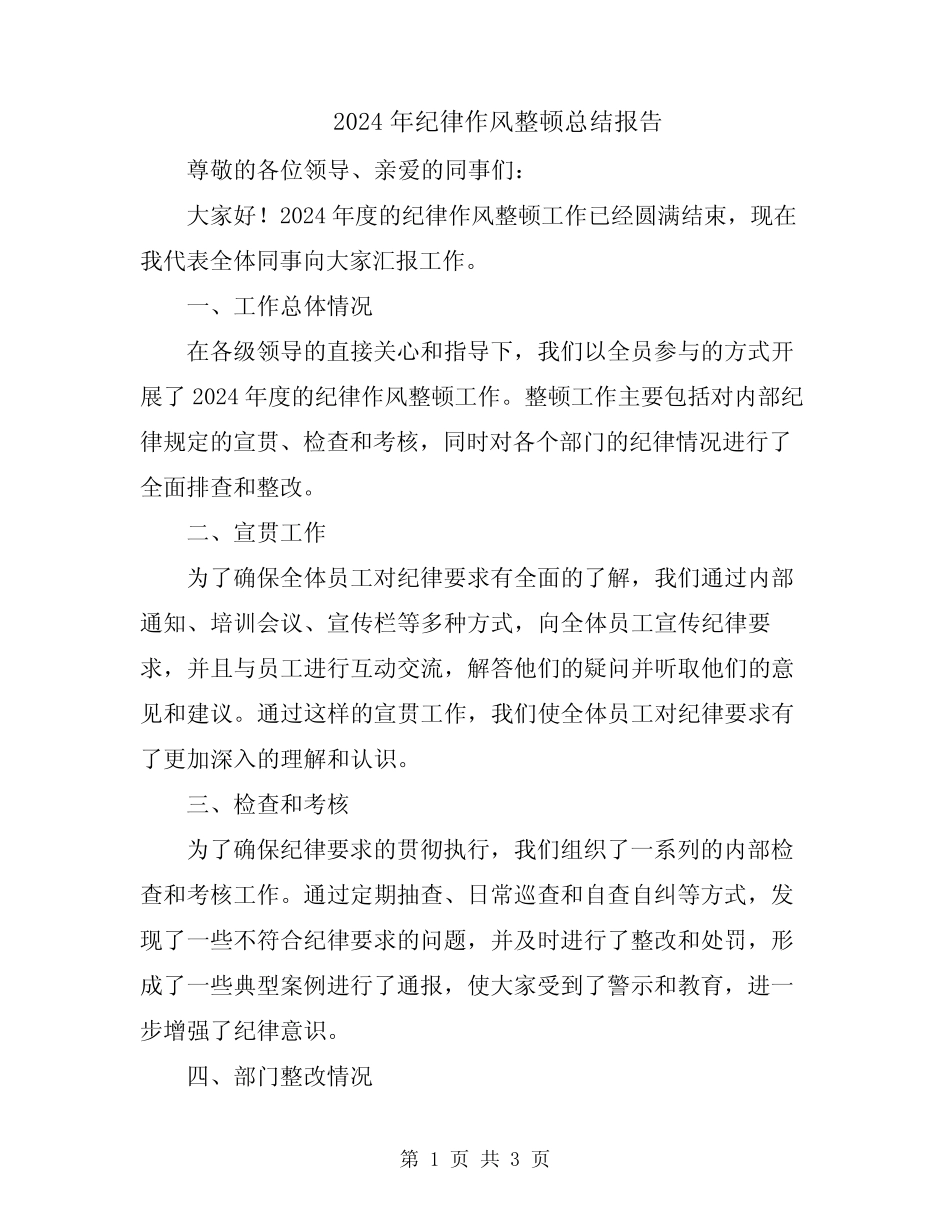 2024年纪律作风整顿总结报告_第1页