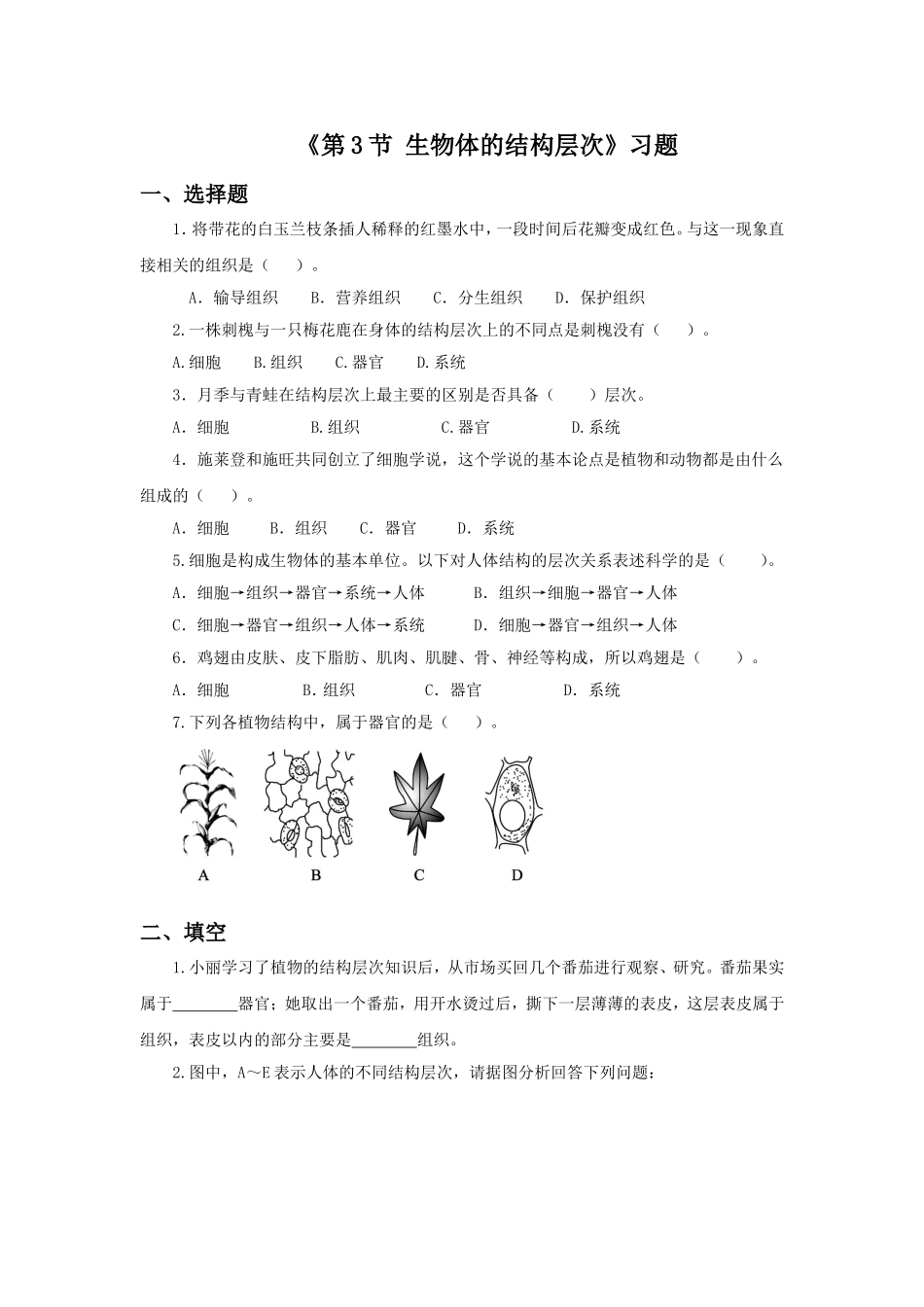 《第3节-生物体的结构层次》习题2_第1页